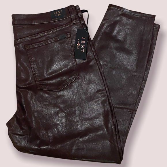 Jen7 by 7 For All Mankind High-Rise Brown Shiny Coated Ankle Skinny Jeans 16 NWT - Picture 7 of 11